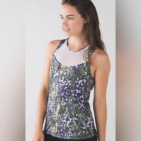 Lululemon Running In The City Racerback Tank Green/Purple Floral - Picture 1 of 7